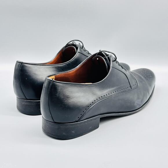 A Testoni Shoes Mens 9 Black Leather Oxford Cap Toe Brogue Slip On Dress main image 8